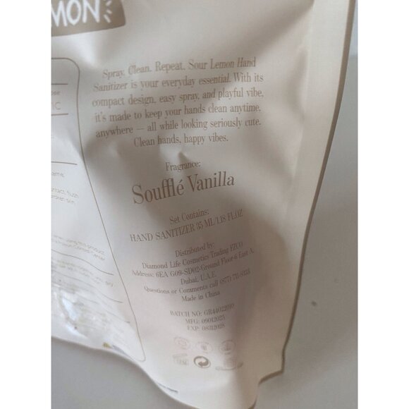 Sour Lemon Scented Hand Sanitizer Spray 1.18 Fl Oz Souffle Vanilla Scent W/Charm - Picture 9 of 9